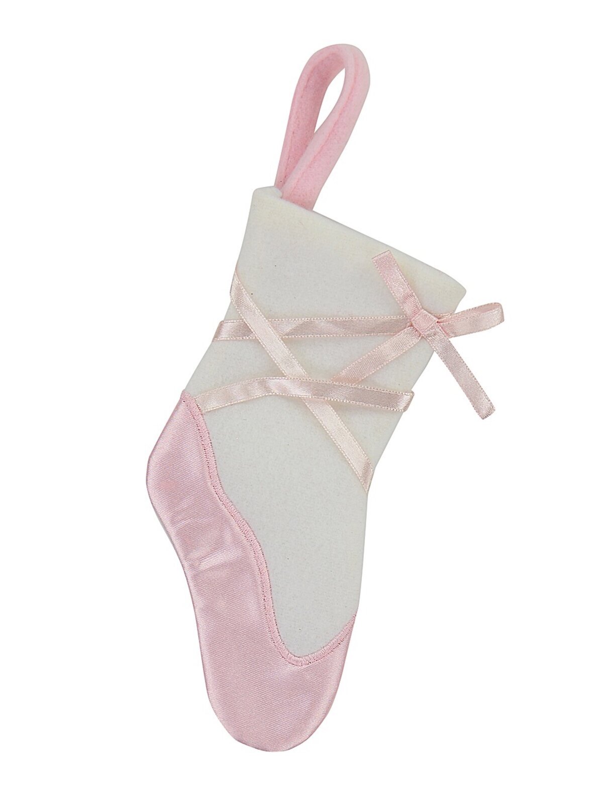 Soft Pink & White Ballet Shoe Design Mini Stockings In Fleece & Satin - 3 x 18cm