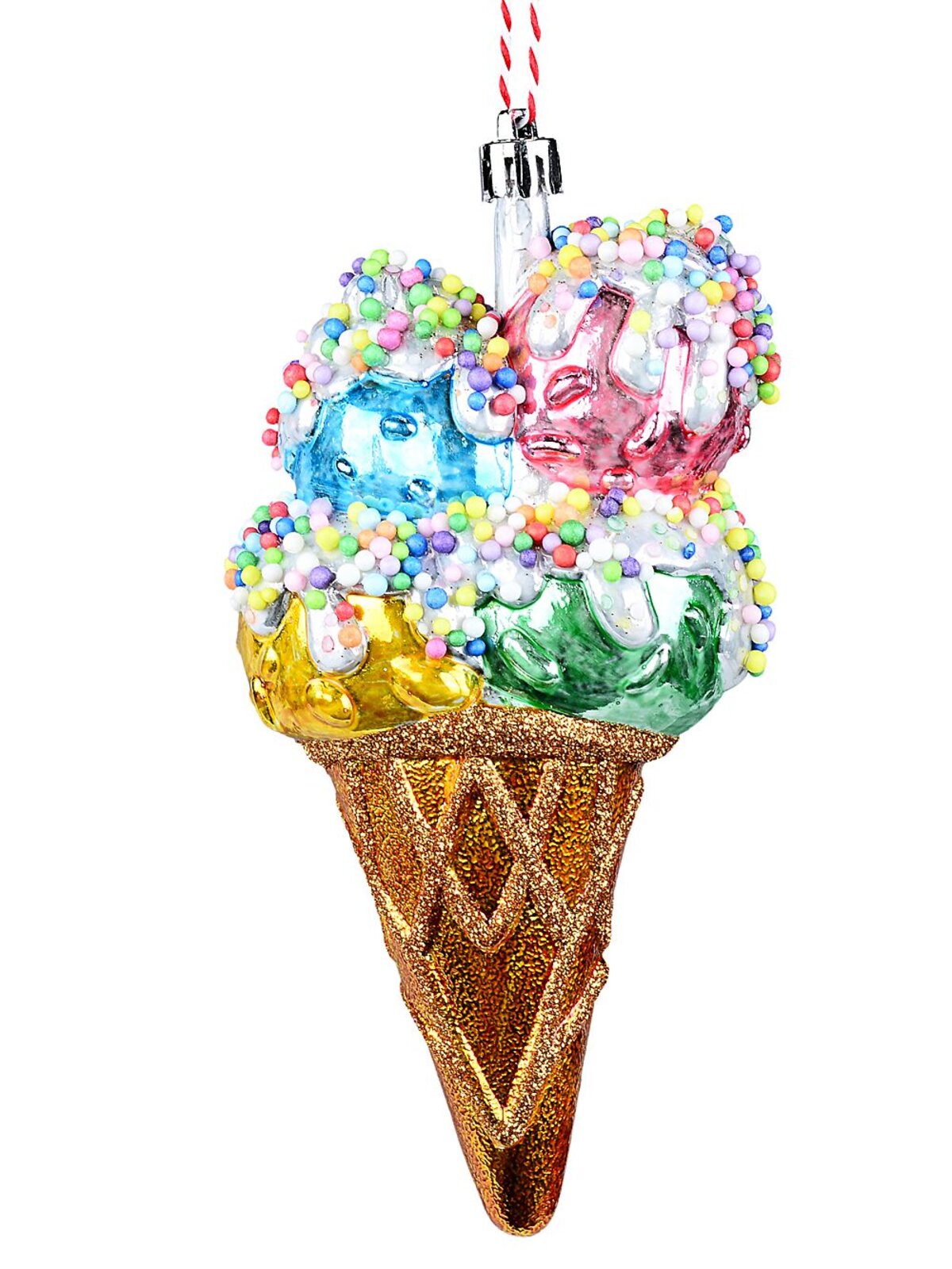 Sprinkled Multi Scoop Ice Cream Cone Whimsical Essential Ornament | 15cm