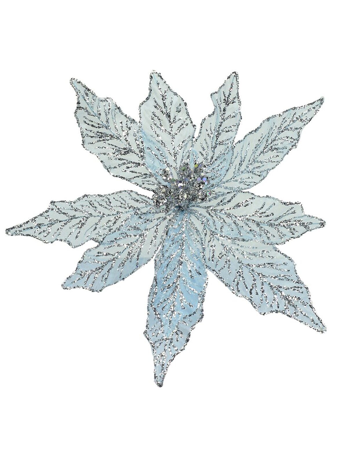 Stunning Tiffany Inspired Blue Glittered Poinsettia Pick - 18cm