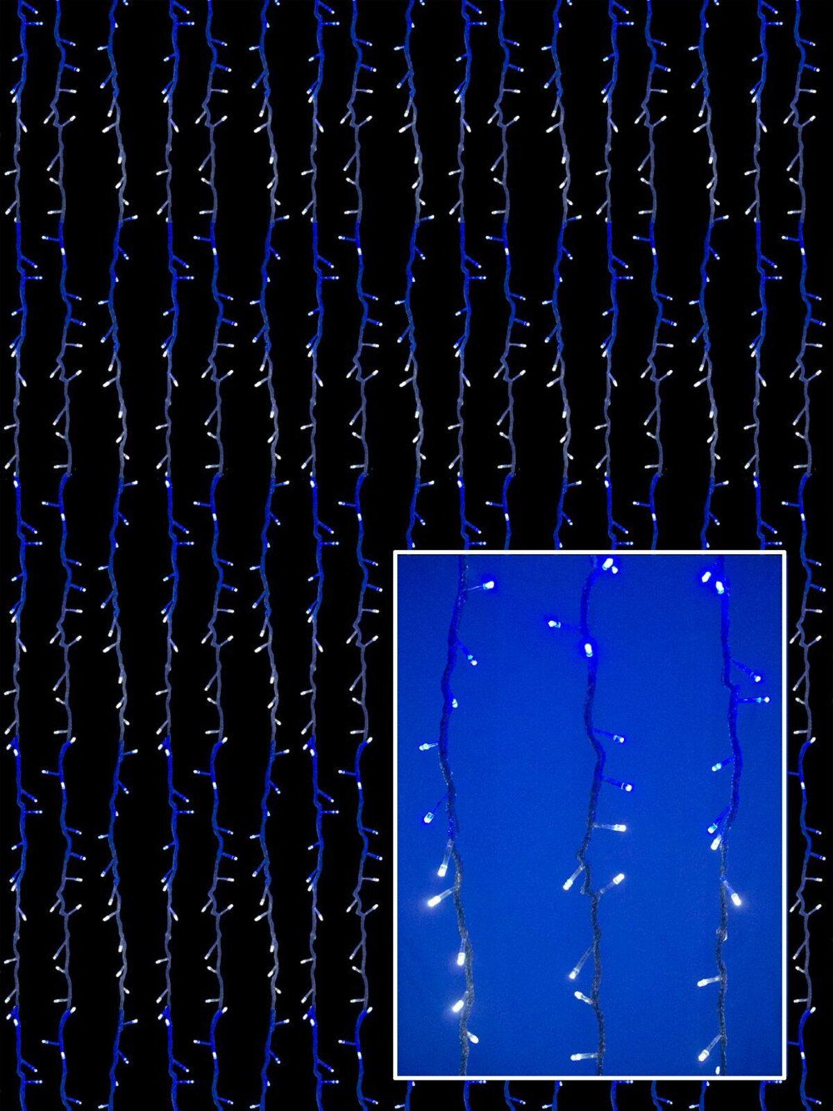 Synchronised Blue & Cool White LED Curtain Light - 3.2m