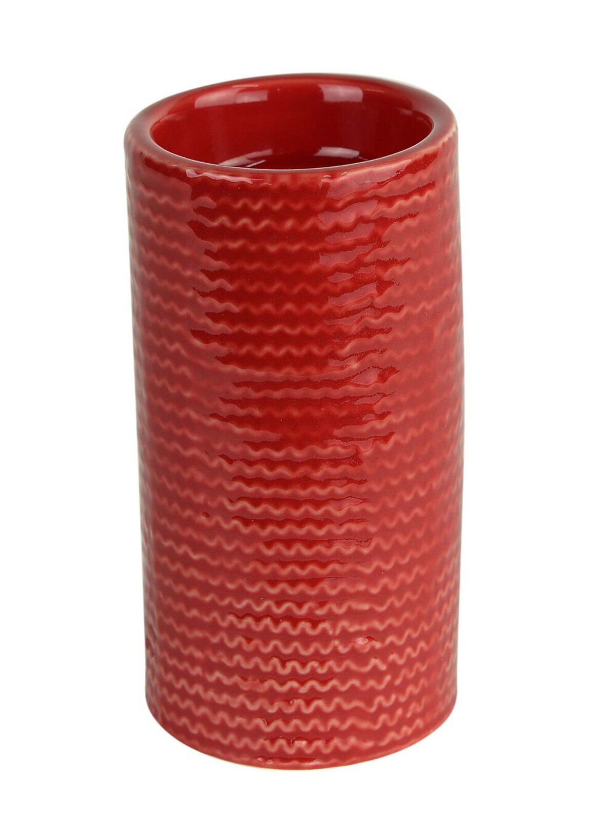 Tall Red Ceramic Pillar Tea Light Holder - 12cm