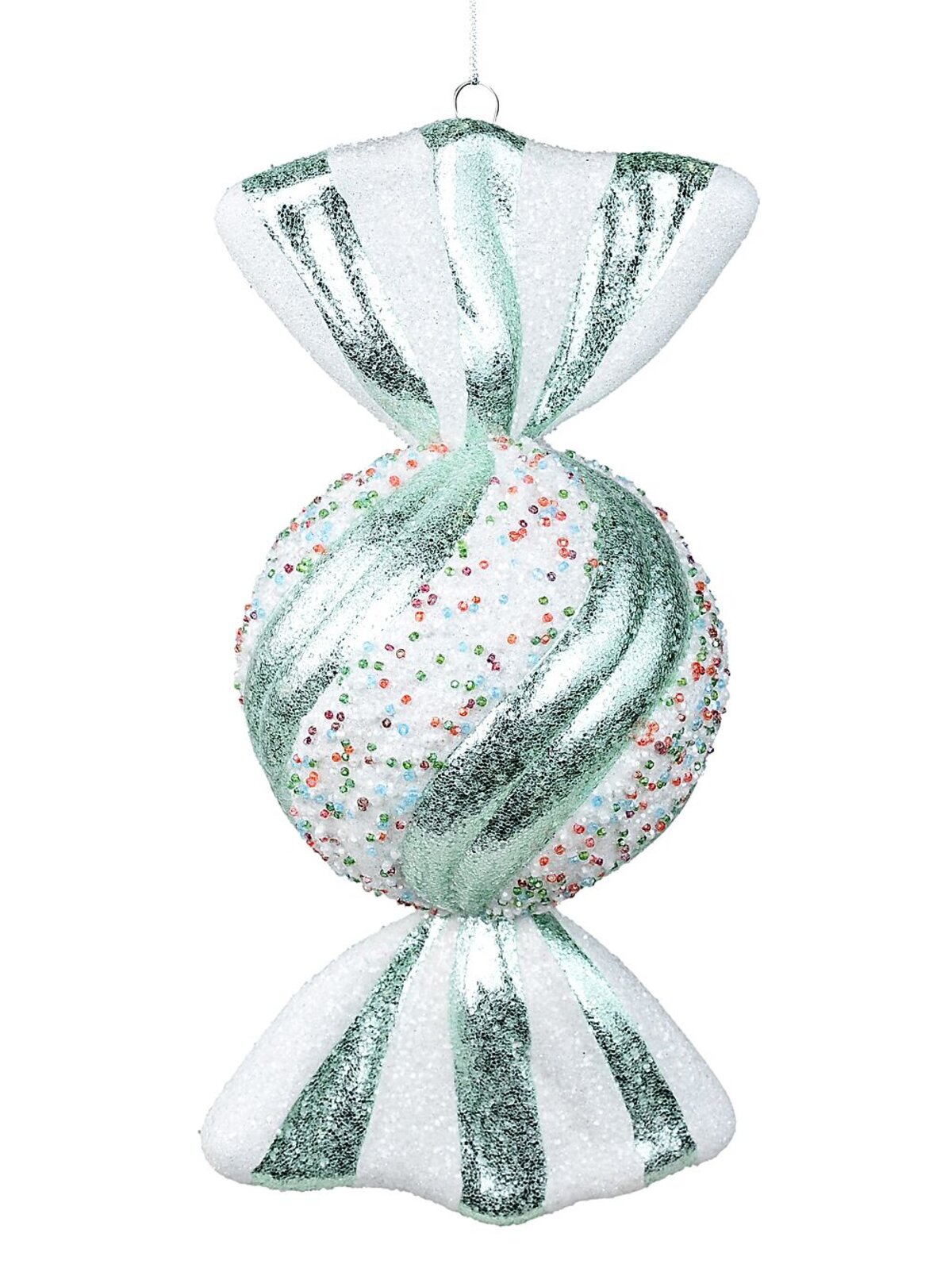 Teal & White Wrapped Sugar Ball Whimsical Statement Ornament | 27cm