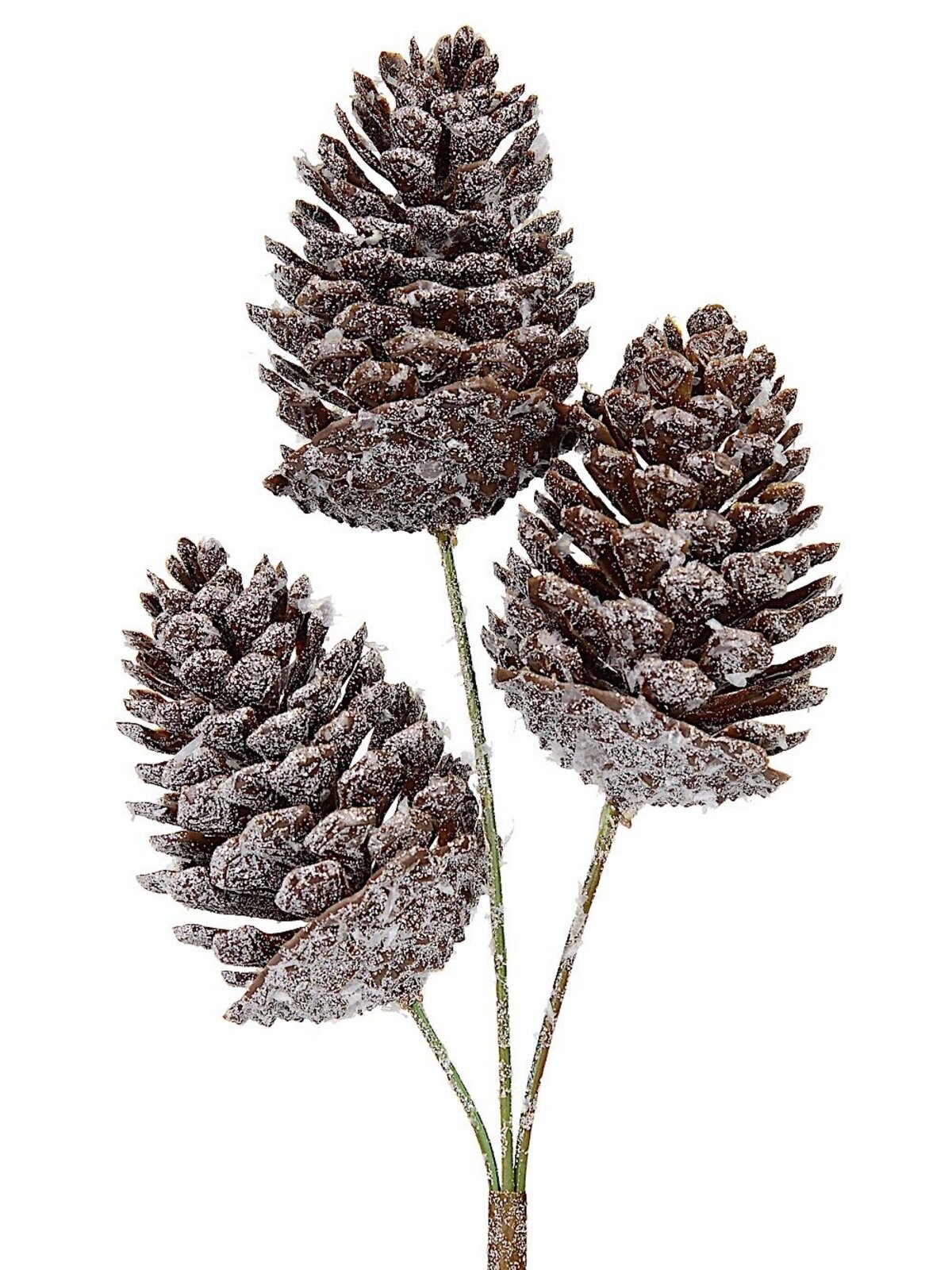 Three Snow Covered Pine Cones Pick - 35cm