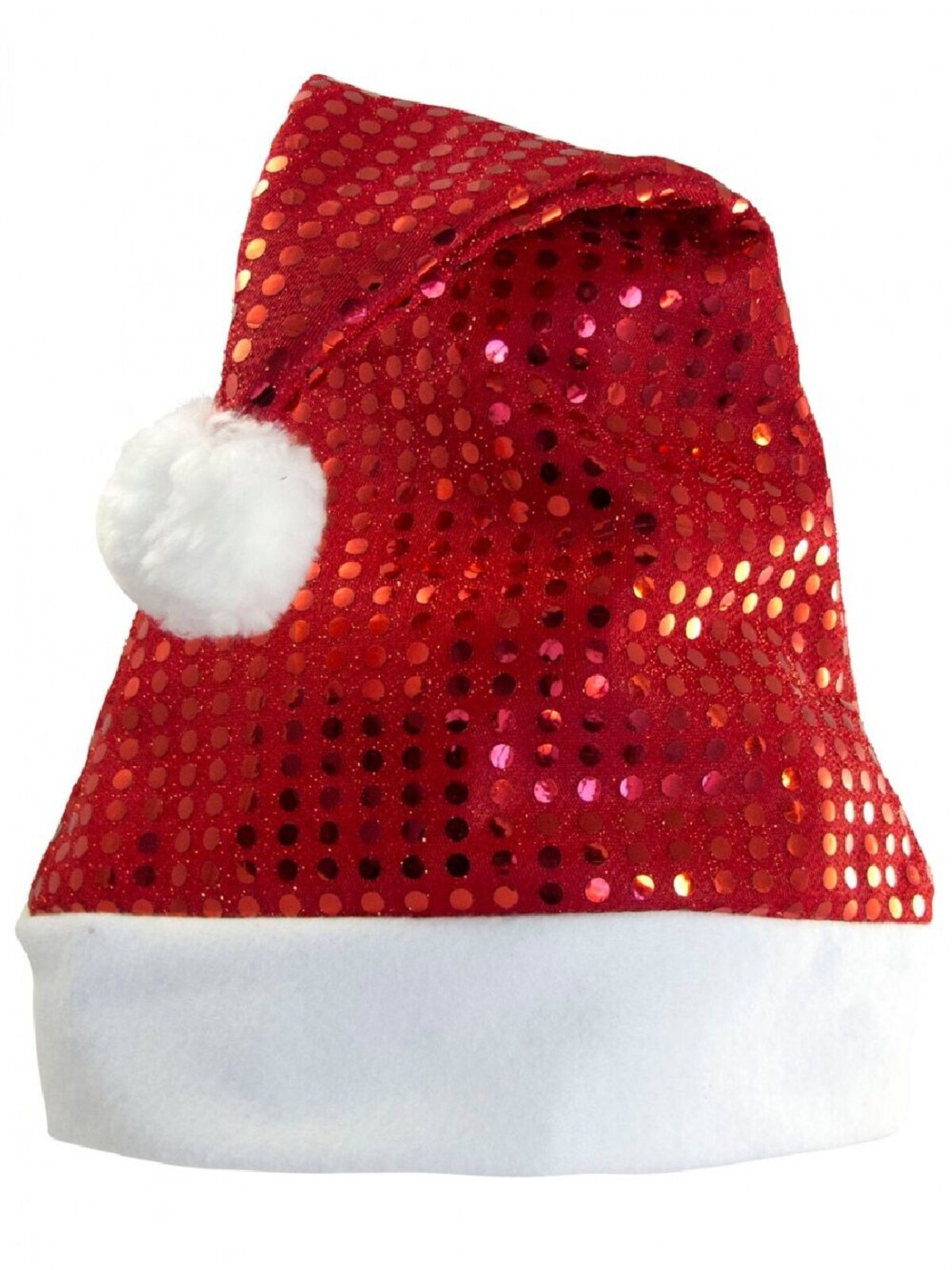Traditional Red Sequin Santa Hat White Felt Trim | One Size Fits Most