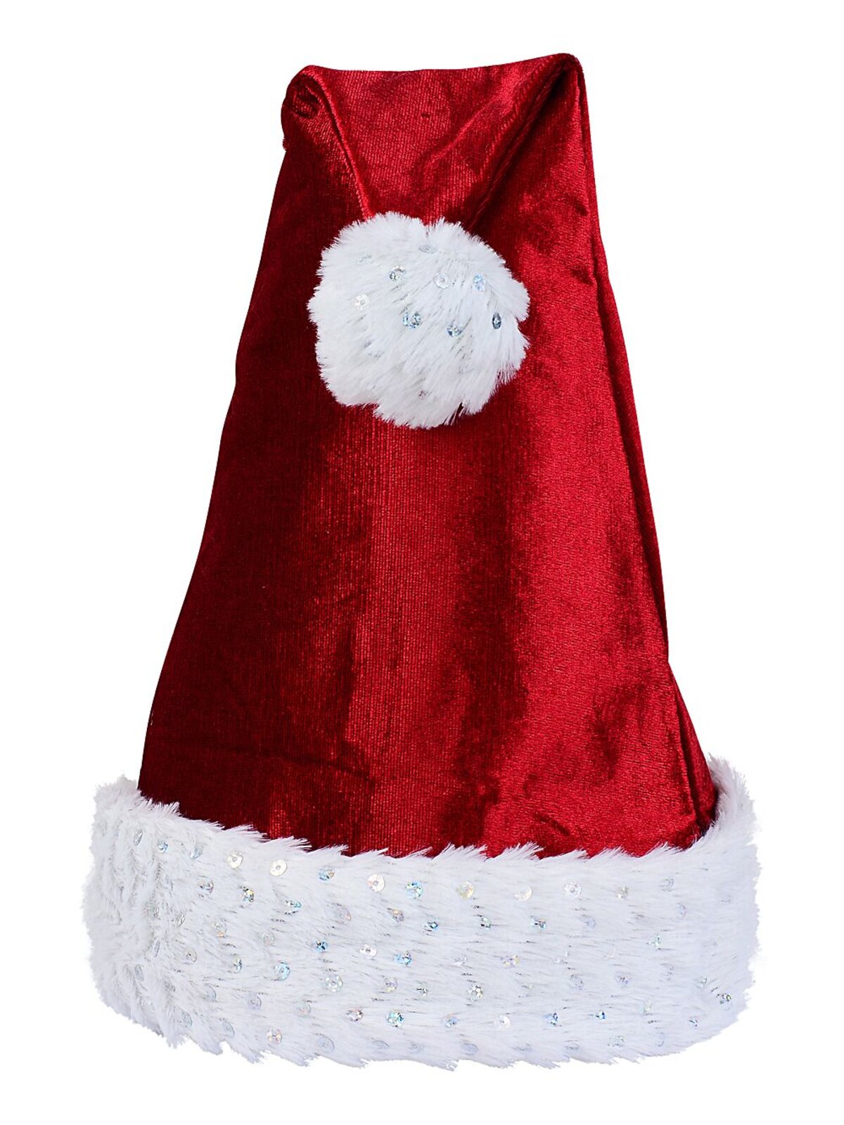 Traditional Red Velvet Santa Hat Iridescent Sequin Trim | One Size Fits Most