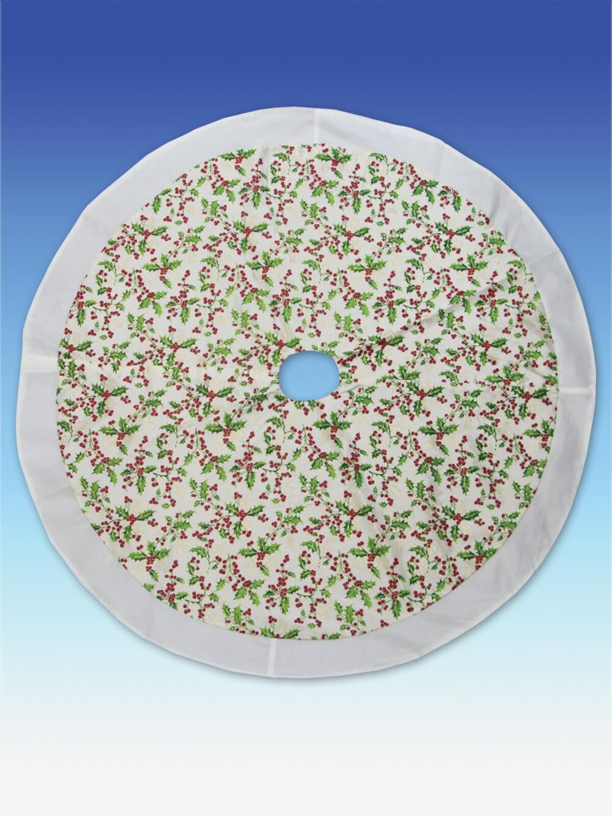 TREE SKIRT - SILVER PATTERN WITH HOLLY & BERRY DESIGN - 1.22 METRES 