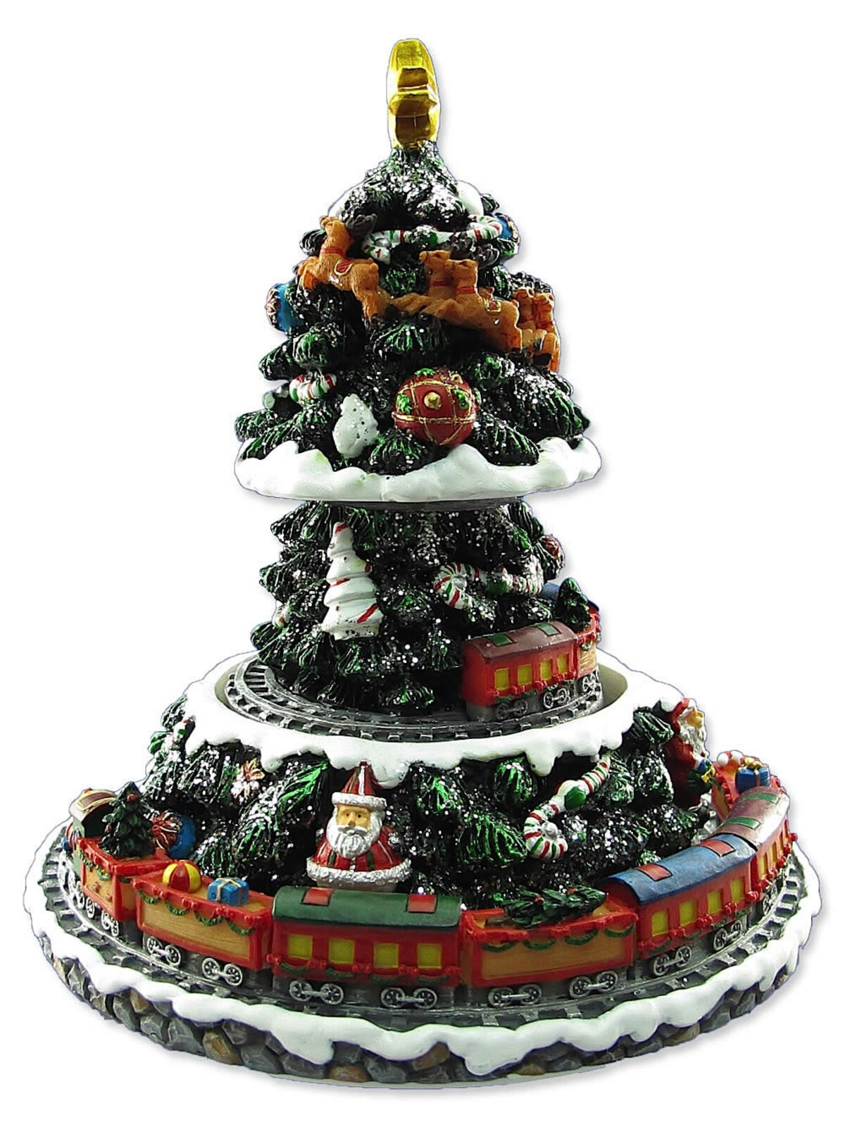 Tree With Train Scene Wind Up Ornament - 17cm