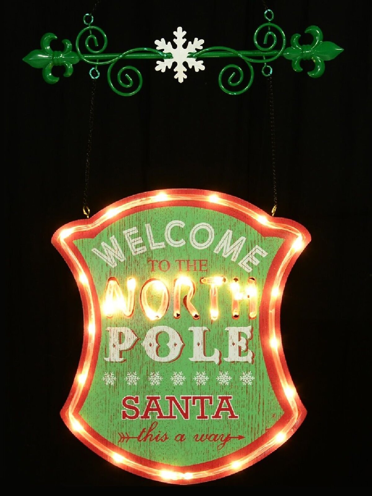 Welcome To The North Pole Illuminated Vintage Look Christmas Plaque - 43cm
