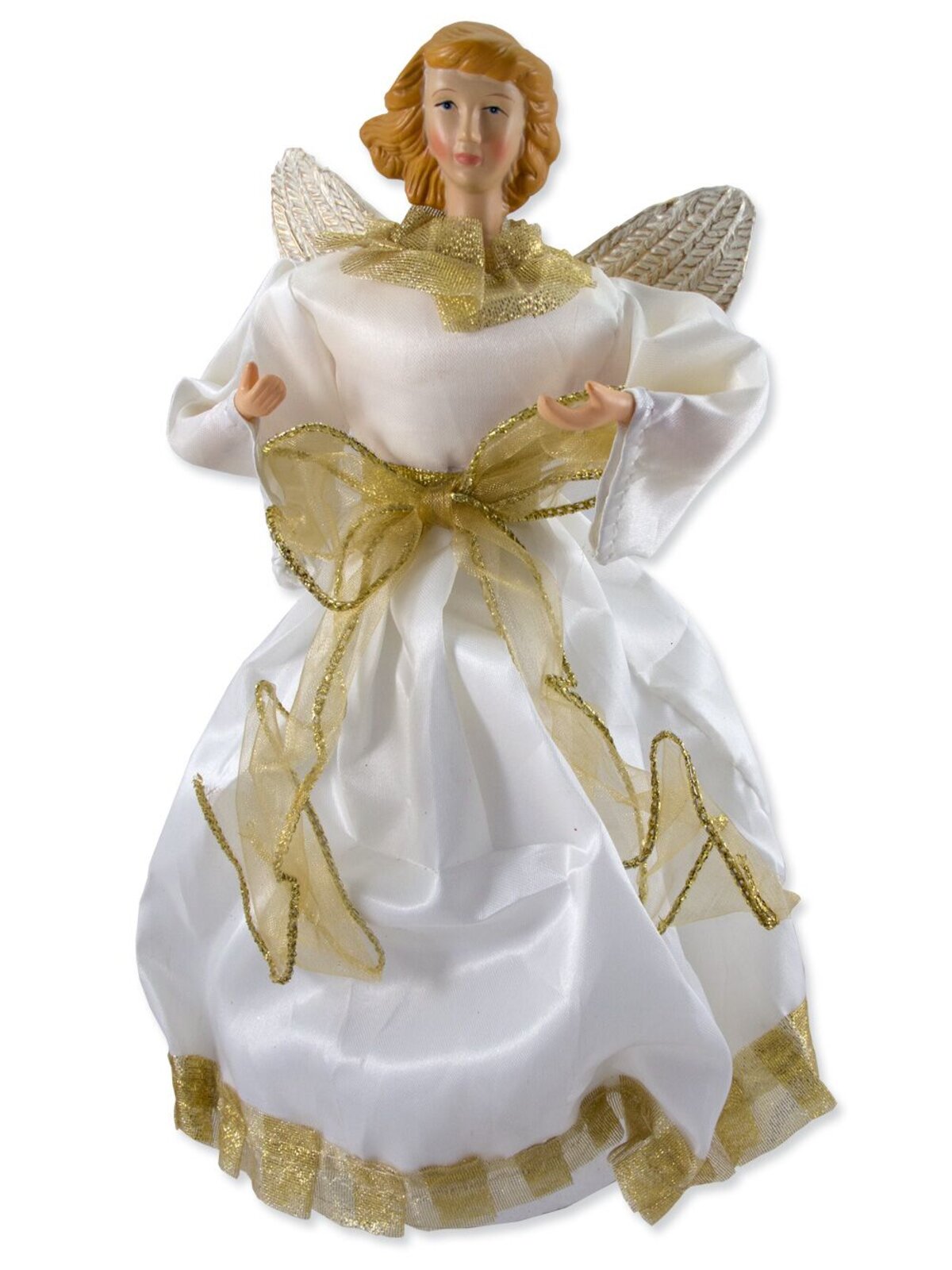 White & Gold Decorative Angel With Cream Wings - 25cm
