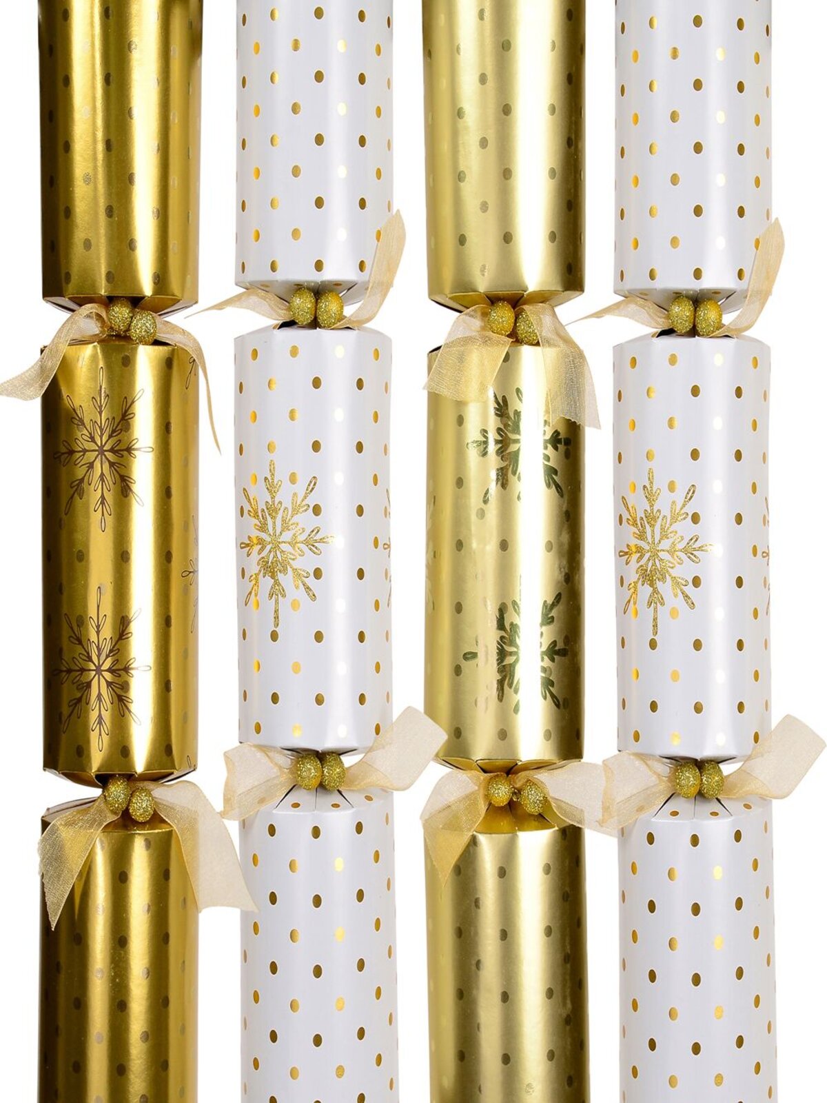 White & Gold With Dots & Snowflakes Christmas Cracker Bon Bons - 6 x 41cm