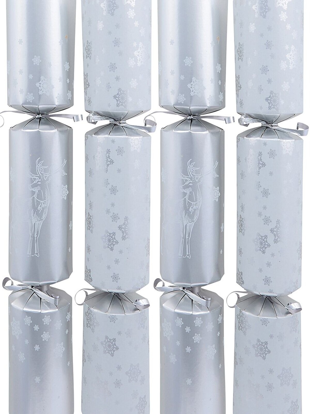 White & Silver Reindeer & Snowflakes Christmas Cracker Bon Bons - 10 x 36cm