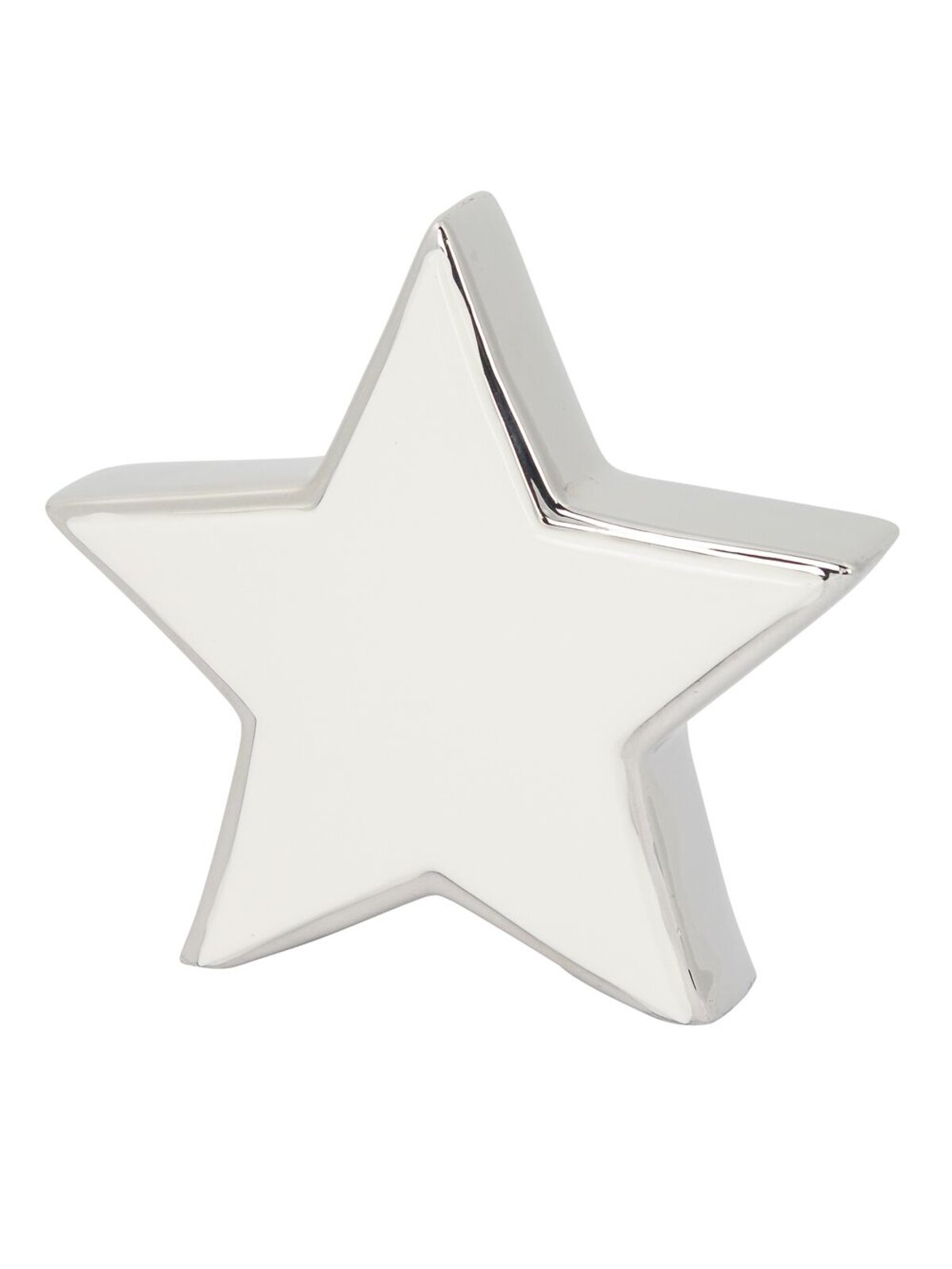 White Star With Silver Standing Ceramic Christmas Ornament - 16cm