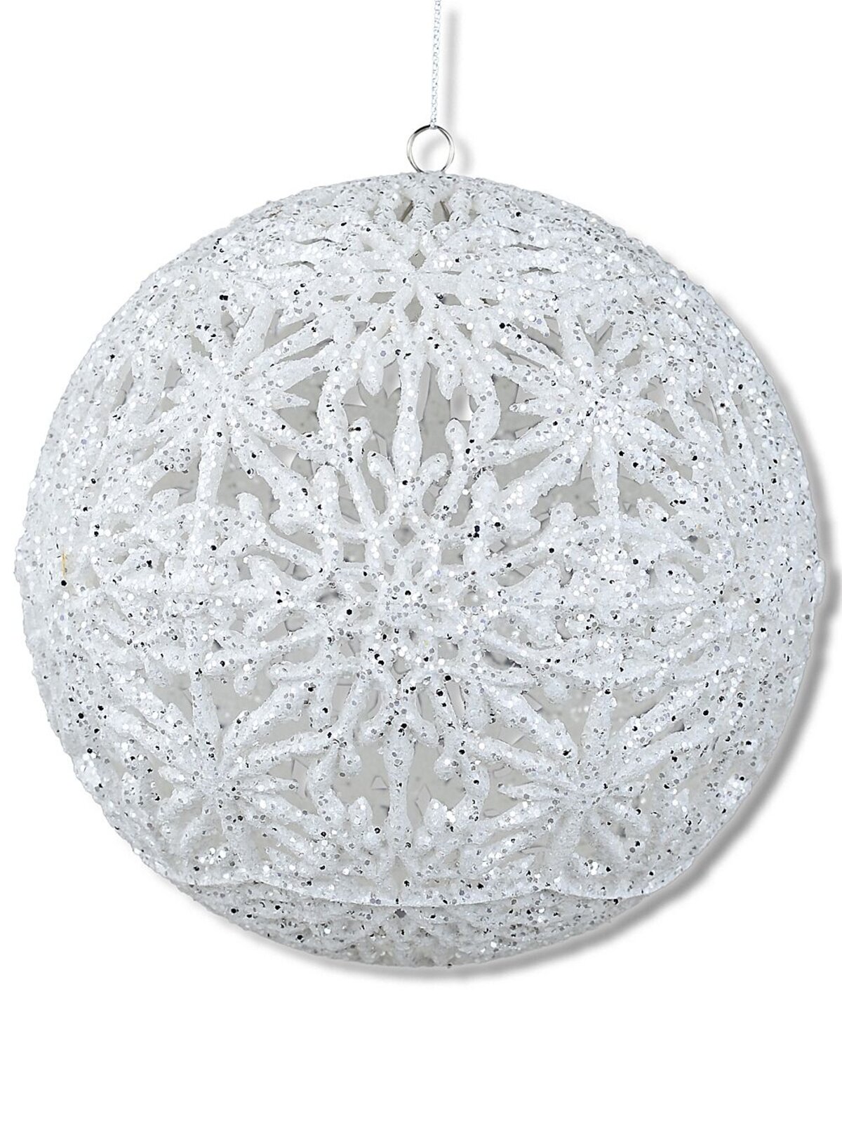 White Whimsical Signature Hollow Silver Glitter Snowflake Bauble | 14cm
