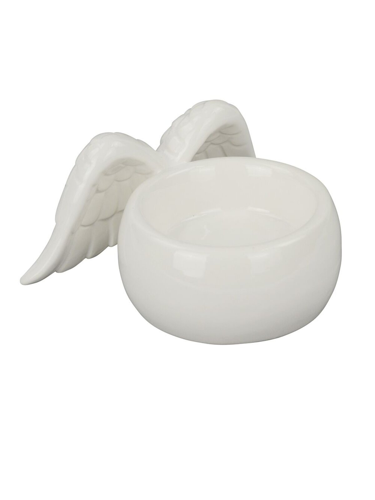 White Winter Ceramic Angel Wing Tea Light Ornament - 12cm