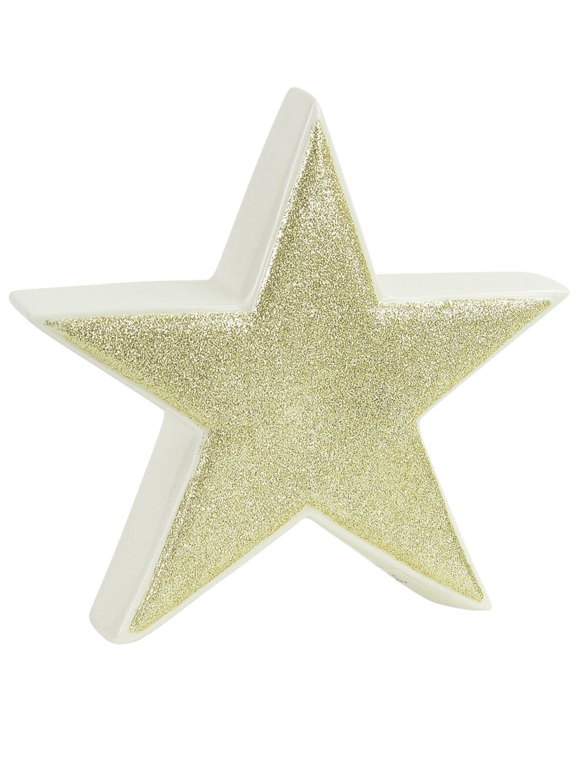 White With Gold Glitter Free Standing Star Ceramic Christmas Ornament - 17cm