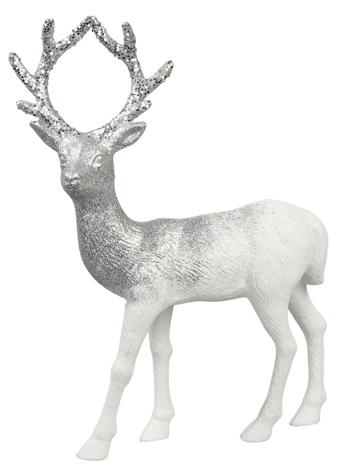 White With Silver Glitter Standing Christmas Reindeer Ornament - 32cm
