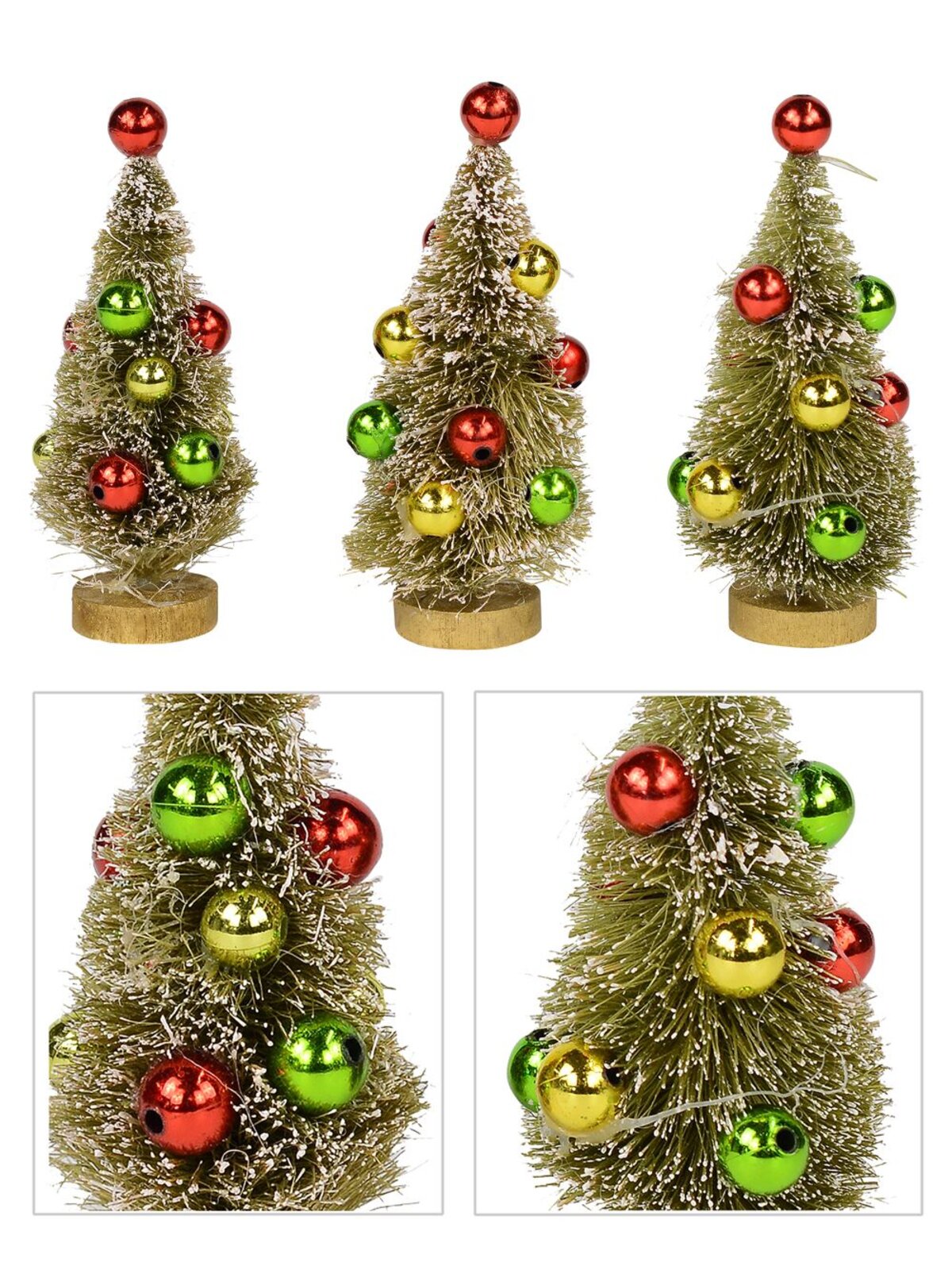 Winter Pine Tree Bauble Decorated Figurines - 3 x 11cm