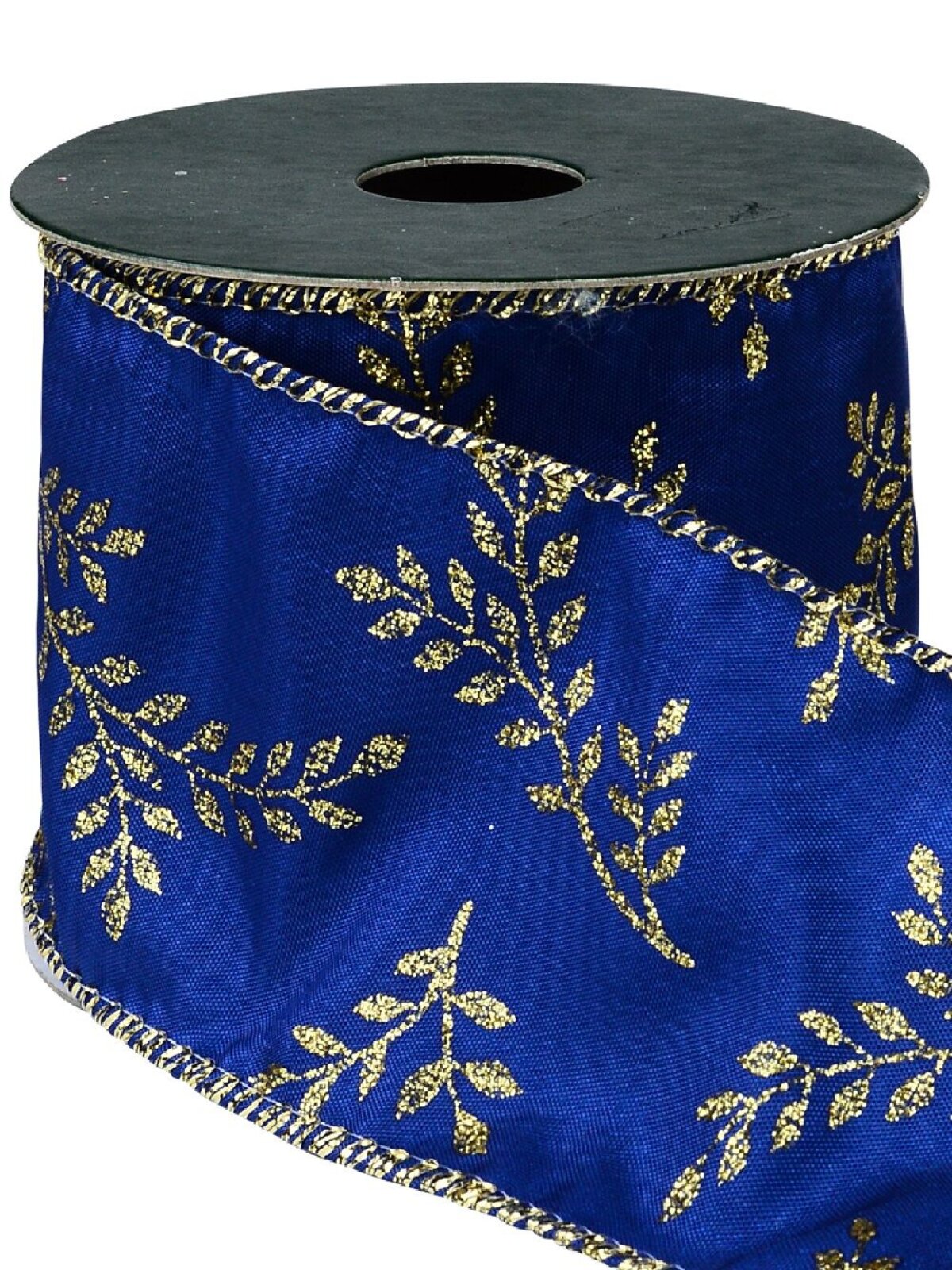 Wired Blue Velvet Christmas Ribbon With Gold Mistletoe | 3m x 63mm