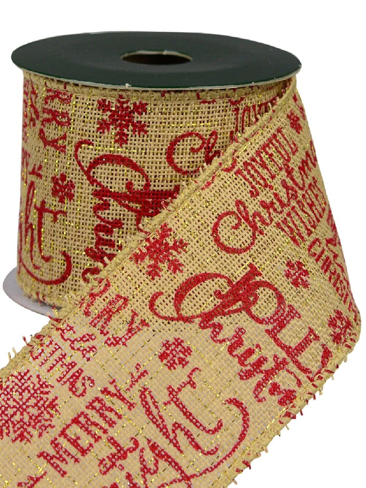 Wired Burlap Christmas Ribbon Natural Red & Gold | 3m x 63mm