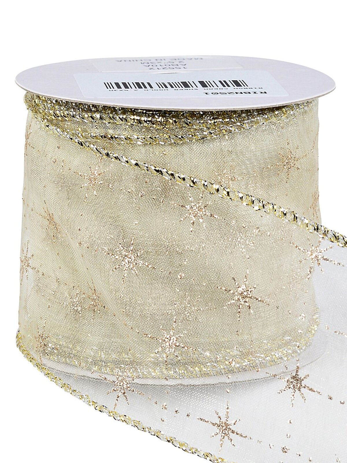 Wired Cream Sheer Christmas Ribbon Gold Bethlehem Stars | 3m x 63mm
