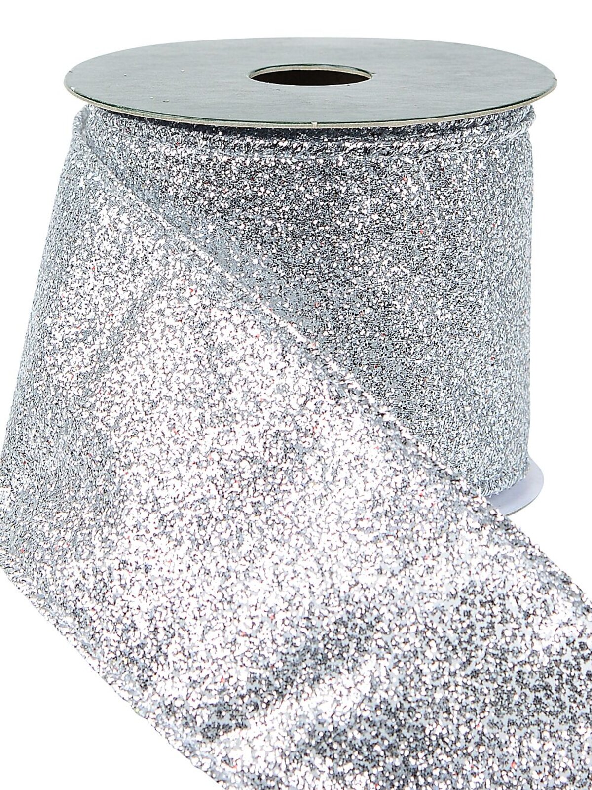 Wired Silver Glitter Ribbon With Glitter Edging | 3m x 63mm