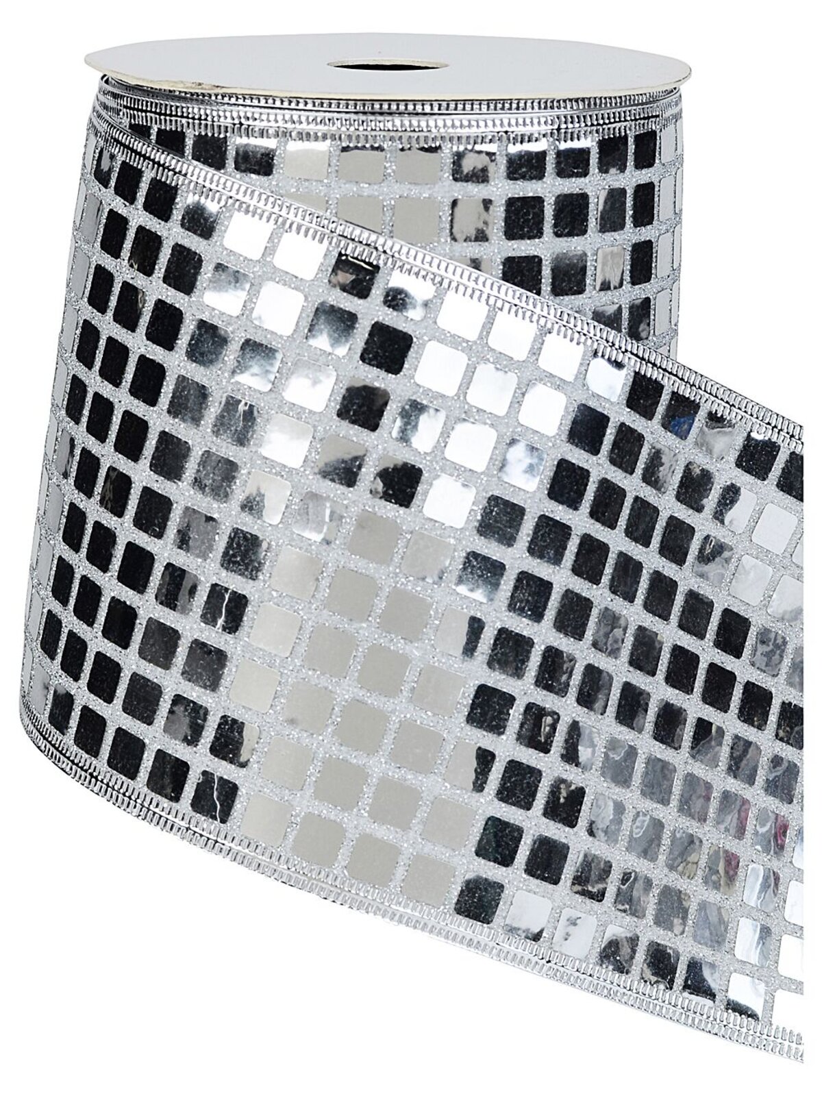 Wired Silver Glitter Sheer Ribbon Reflective Mirror Ball | 10m x 10cm
