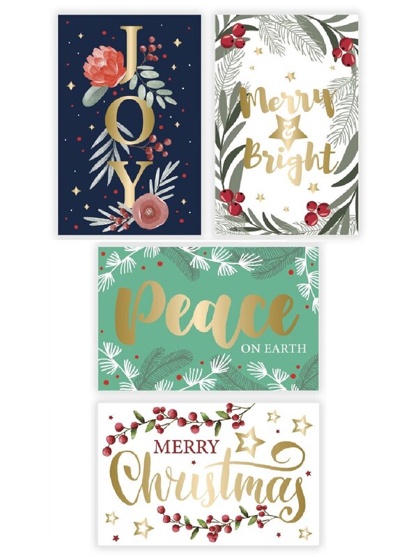 10x 17cm Christmas Botanical & Floral Gold Foil Greeting Cards Pack
