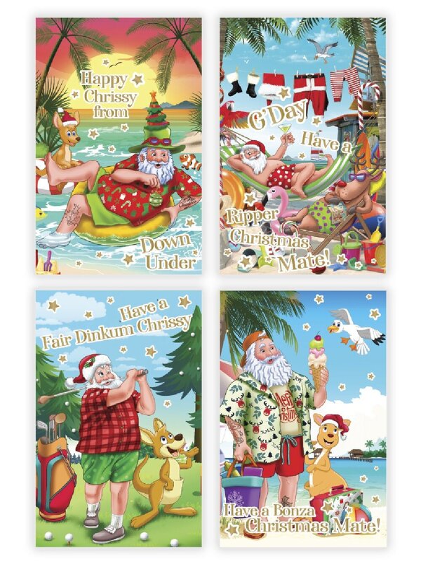 10x Elegant Australiana Christmas Cards With Gold Foil Pack | 17cm