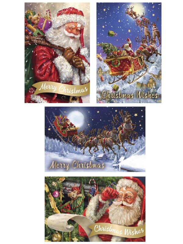 10x Santa Claus Christmas Greeting Cards With Metallic Highlights Pack | 17cm