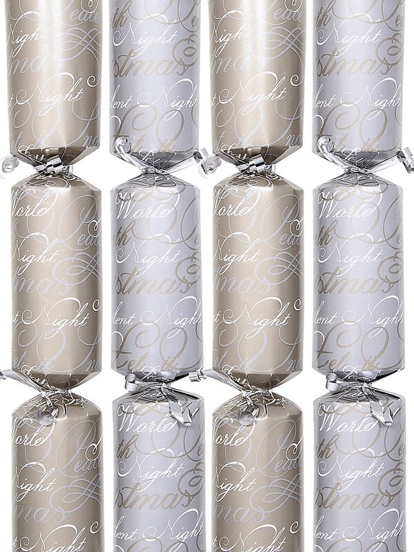 10x 30cm Matte Gold & Silver With White Christmas Text Cracker Bon Bons