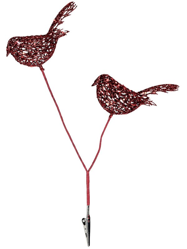 Red Robin Mesh With Embellishments Christmas Tree Clip Pick | 11cm