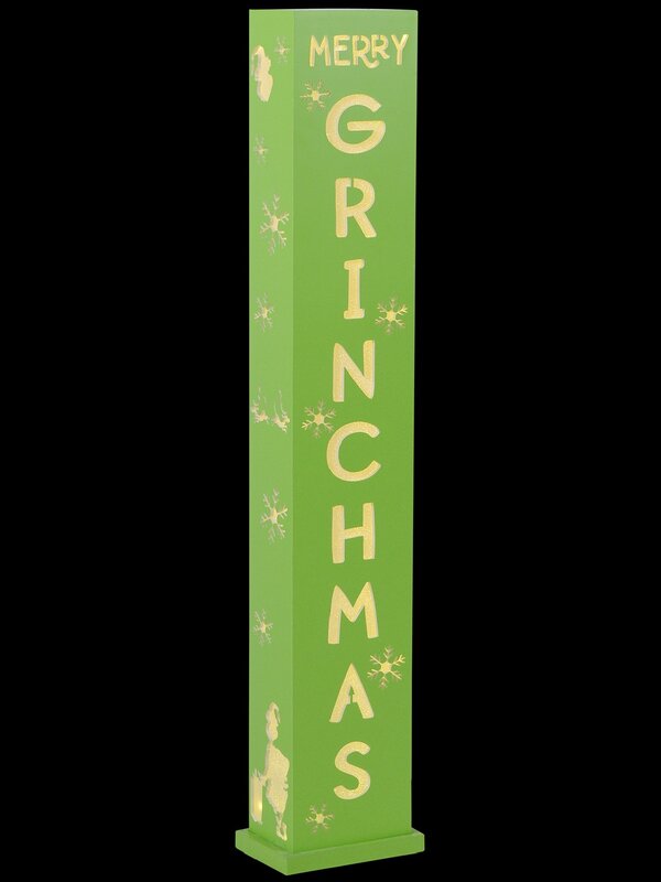 1.1m Green Merry Grinchmas Signpost With Warm White LED Light Display