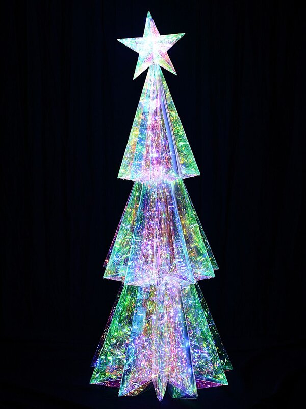 1.1m Iridescent Holographic & Multi Colour LED Christmas Tree Light Display