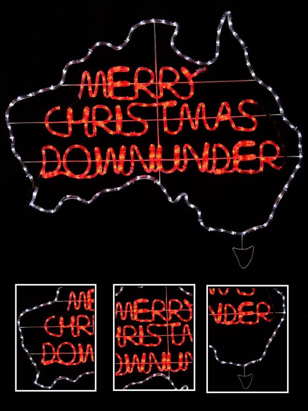 1.1m Outdoor Merry Christmas Down Under Aussie Map LED Rope Light Motif