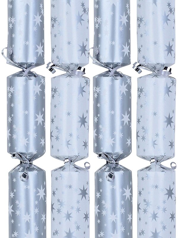 12 x 30cm White & Silver With Silver & White Stars Christmas Cracker Bon Bons