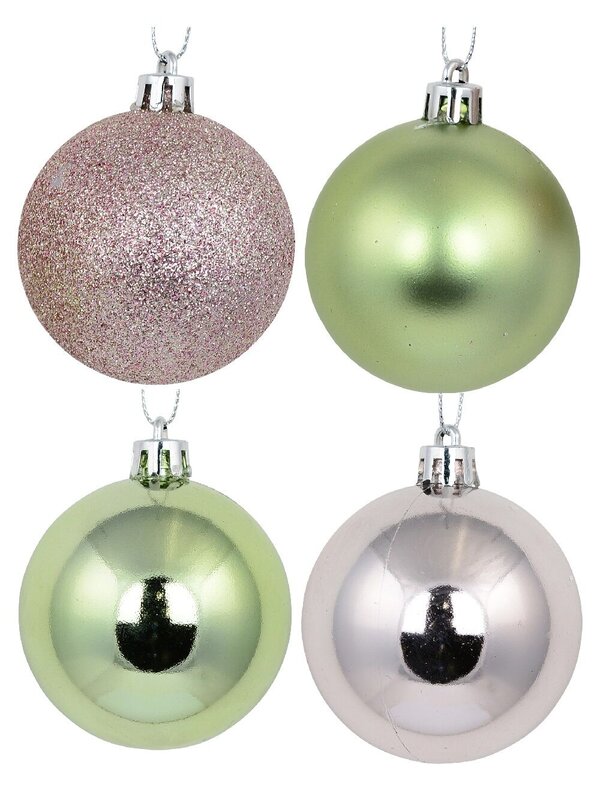 12 x 60mm Pink Metallic & Glitter With Mint Green Metallic & Matte Baubles