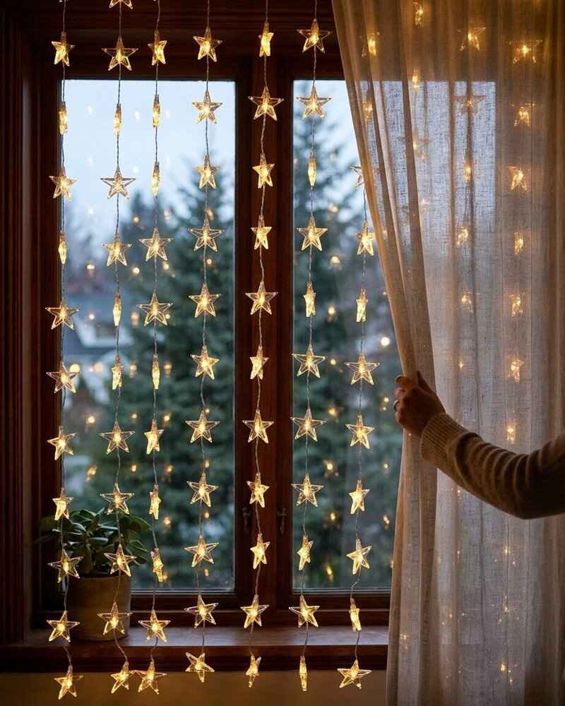 120 Warm White LED Star Curtain Lights 8 Function & Timer | 1.8m — image 4