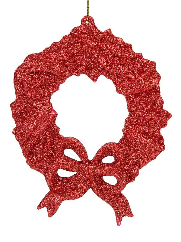 12cm Red Glitter Wreath With Bow Christmas Tree Hanging Decoration