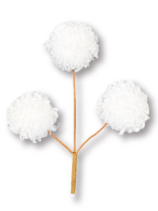 White Frosted Pom Pom Snowballs Christmas Tree Clip Pick | 12cm