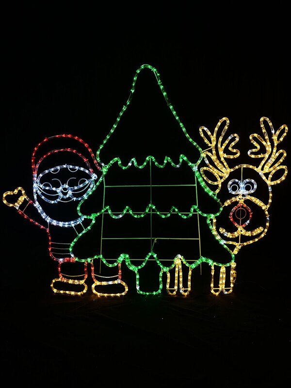 1.2m Dynamic Santa Reindeer & Tree Outdoor Christmas LED Light Display