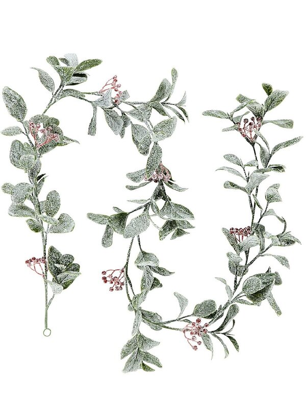 1.2m Frosted Mistletoe Christmas Vine Garland | Red Berries & Silver Glitter