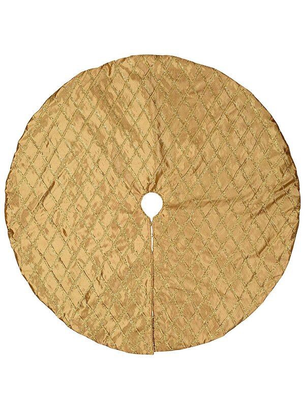1.2m Gold Silk & Metallic Tinsel Ribbon Lattice Christmas Tree Skirt