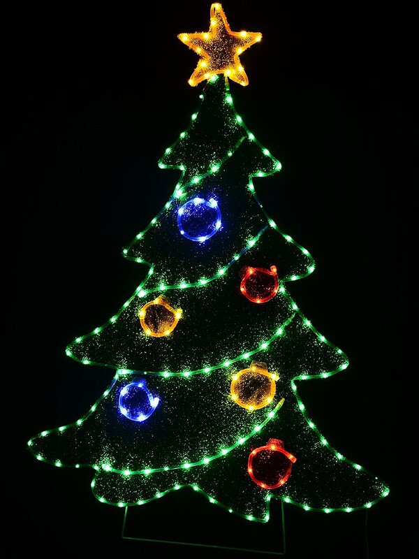 1.2m Tinsel Mesh Decorated Christmas Tree With LED Twinkle Rope Light Display