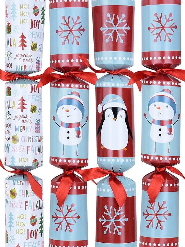 12x 29cm Teal, Red & White With Christmas Characters & Text Bon Bons