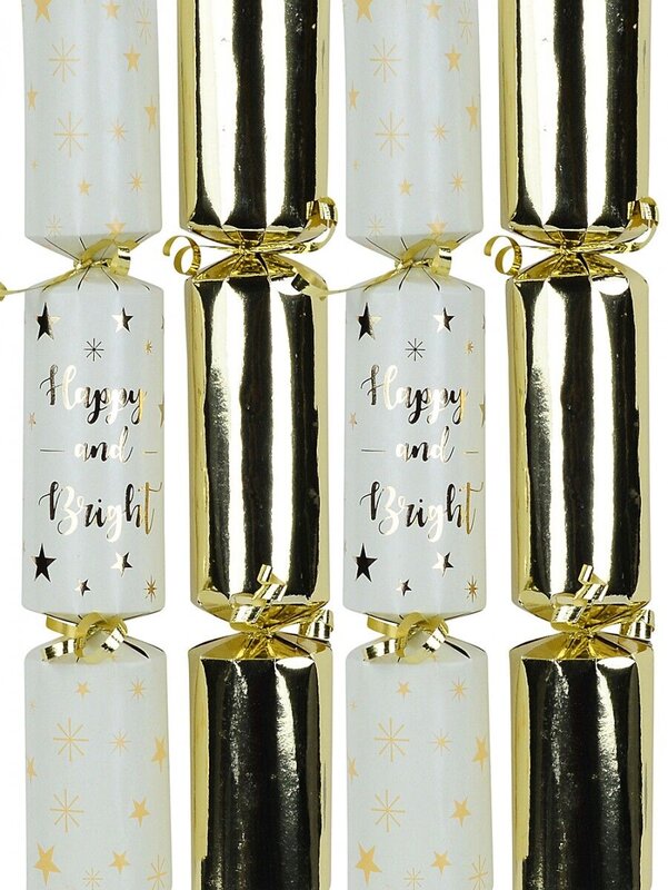 12x Happy & Bright With Shiny Gold Christmas Bon Bons (Crackers) | 30cm