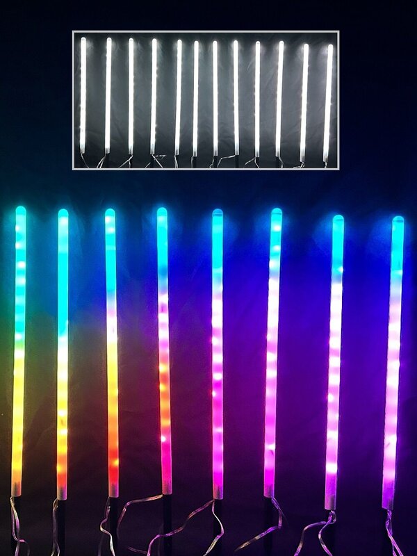 12x LED Meteor Shower Path Lights - Rainbow Multi Colour Tubes | 50cm