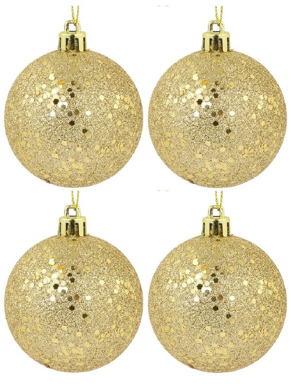 12x Lustrous Gold Essential Sequin & Glitter Baubles | 60mm