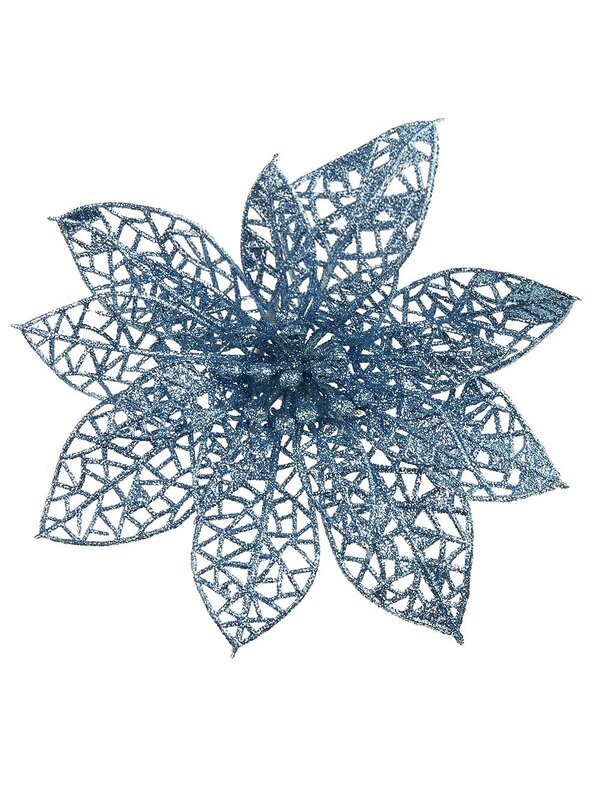 Blue Perforated Bract Poinsettia Christmas Tree Clip Pick | 14cm