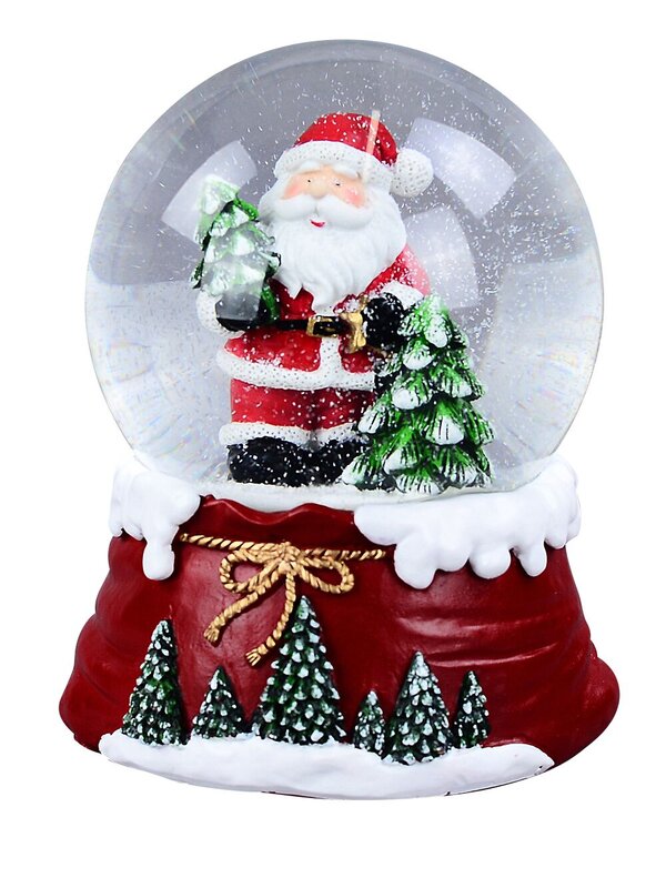10cm Santa & Pine Trees Wind Up Musical Waterball Snow Globe