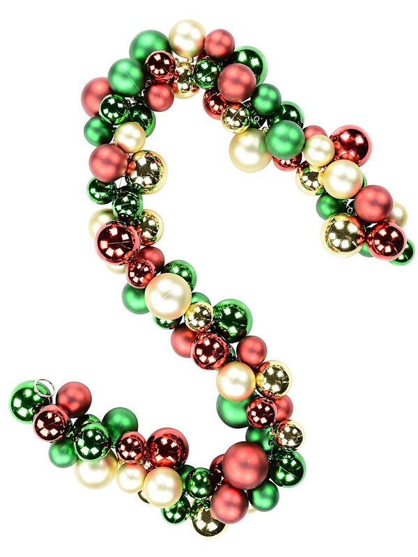 1.4m Red Green & Gold Metallic & Matte Large Display Bauble Cluster Garland